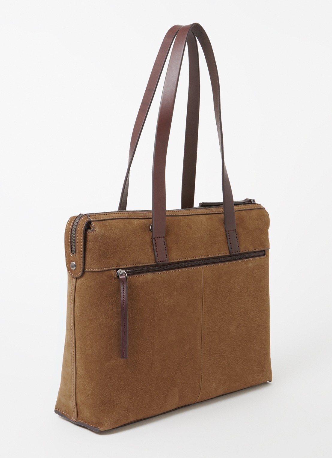 Castelijn & Beerens Nubuck schoudertas met 15,6 inch laptopvak - achterkant 6 zand