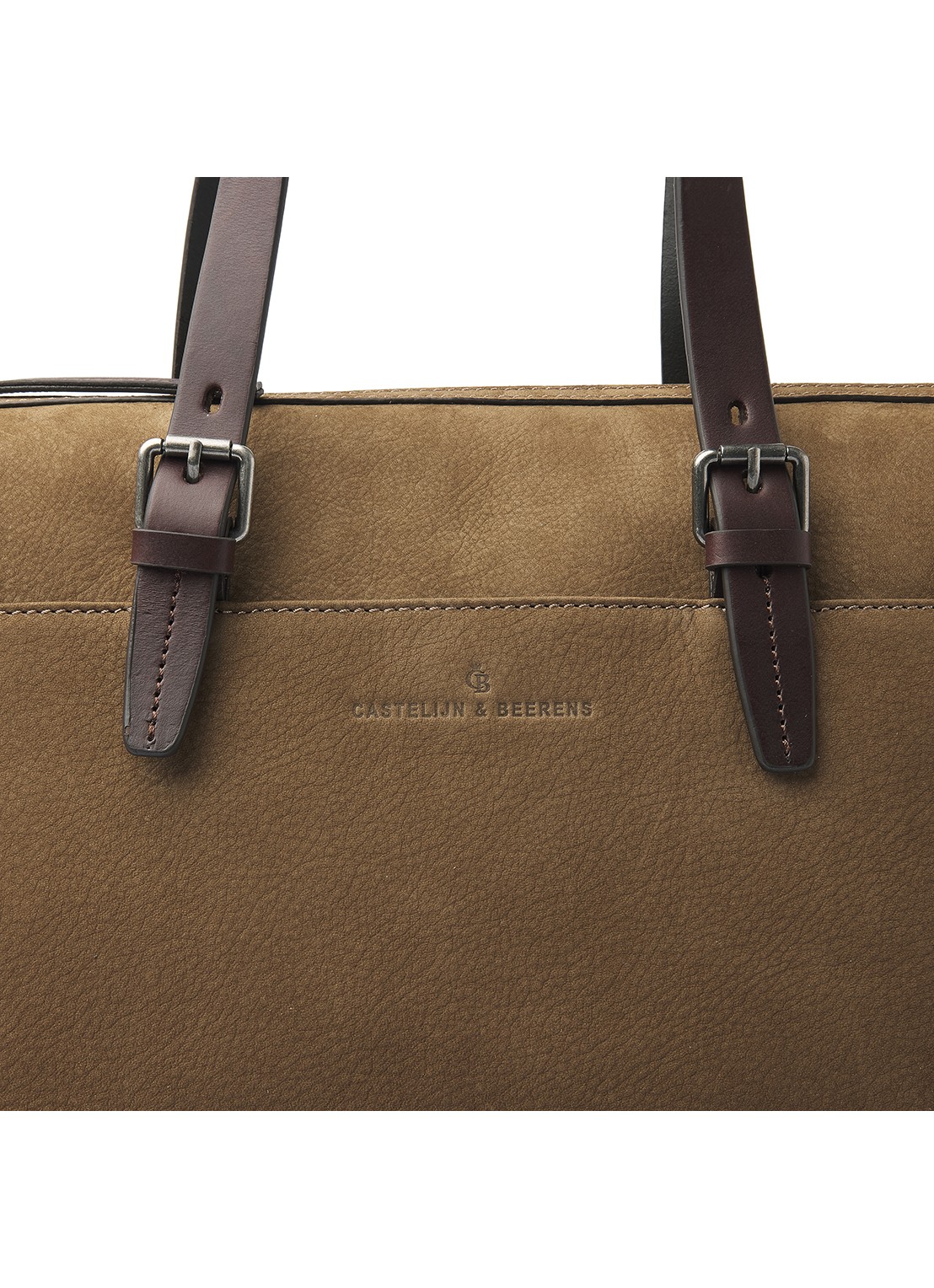 Castelijn & Beerens Nubuck schoudertas met 15,6 inch laptopvak - detail zand