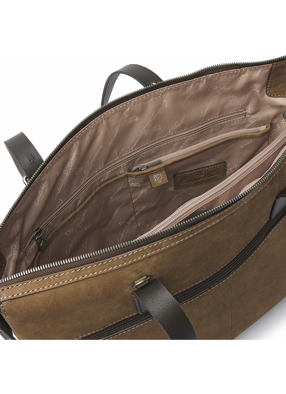 Castelijn & Beerens Nubuck schoudertas met 15,6 inch laptopvak - detail 4 zand
