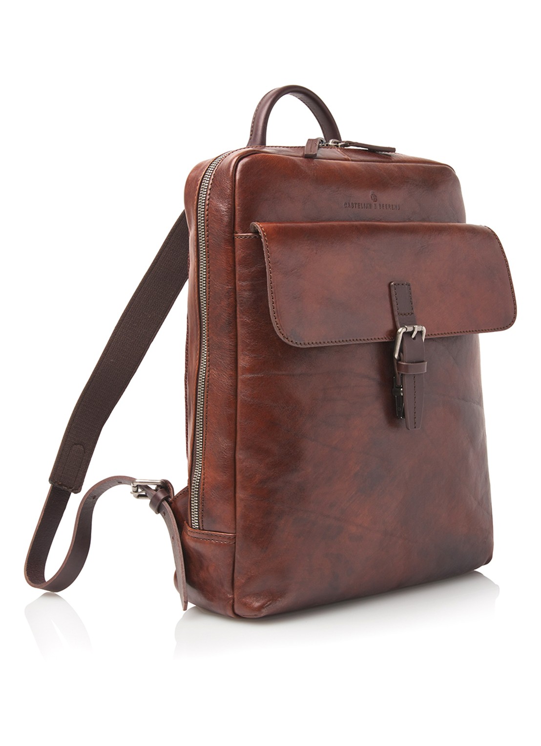 Castelijn & Beerens Rien rugzak van leer met 15,6 inch laptopvak - voorkant 2 cognac
