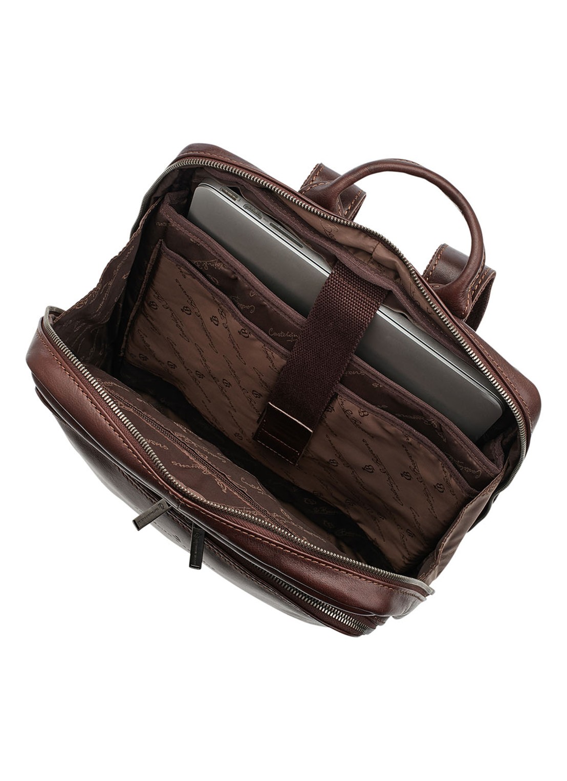 Castelijn & Beerens Rugzak van leer met 15.6 inch laptopvak - detail 2 donkerbruin