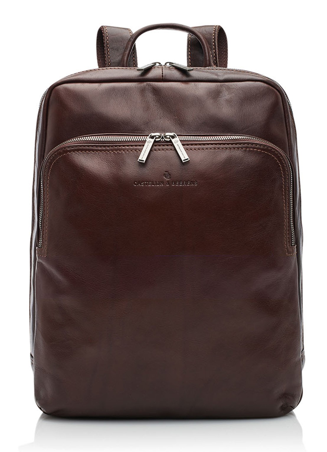Castelijn & Beerens Rugzak van leer met 15.6 inch laptopvak - voorkant 4 donkerbruin