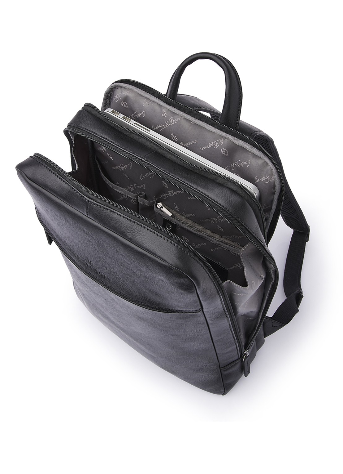 Castelijn & Beerens Rugzak van leer met 15,6 inch laptopvak - detail 3 zwart