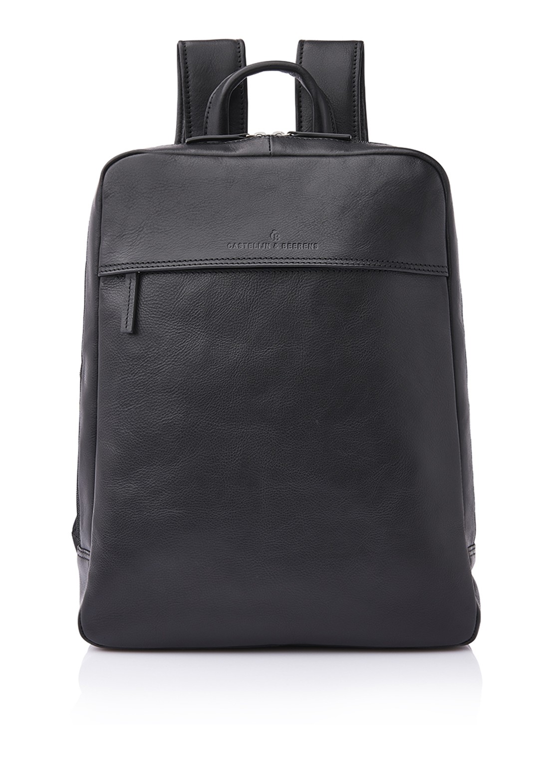 Castelijn & Beerens Rugzak van leer met 15,6 inch laptopvak - voorkant 6 zwart