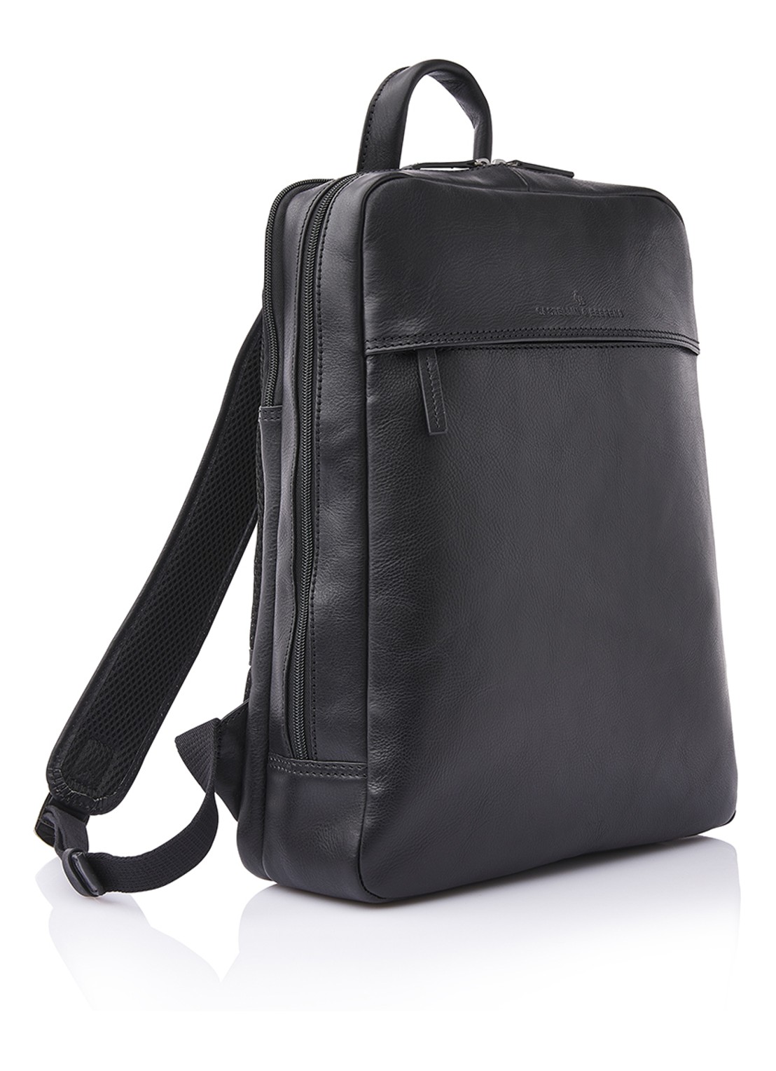 Castelijn & Beerens Rugzak van leer met 15,6 inch laptopvak - voorkant 7 zwart