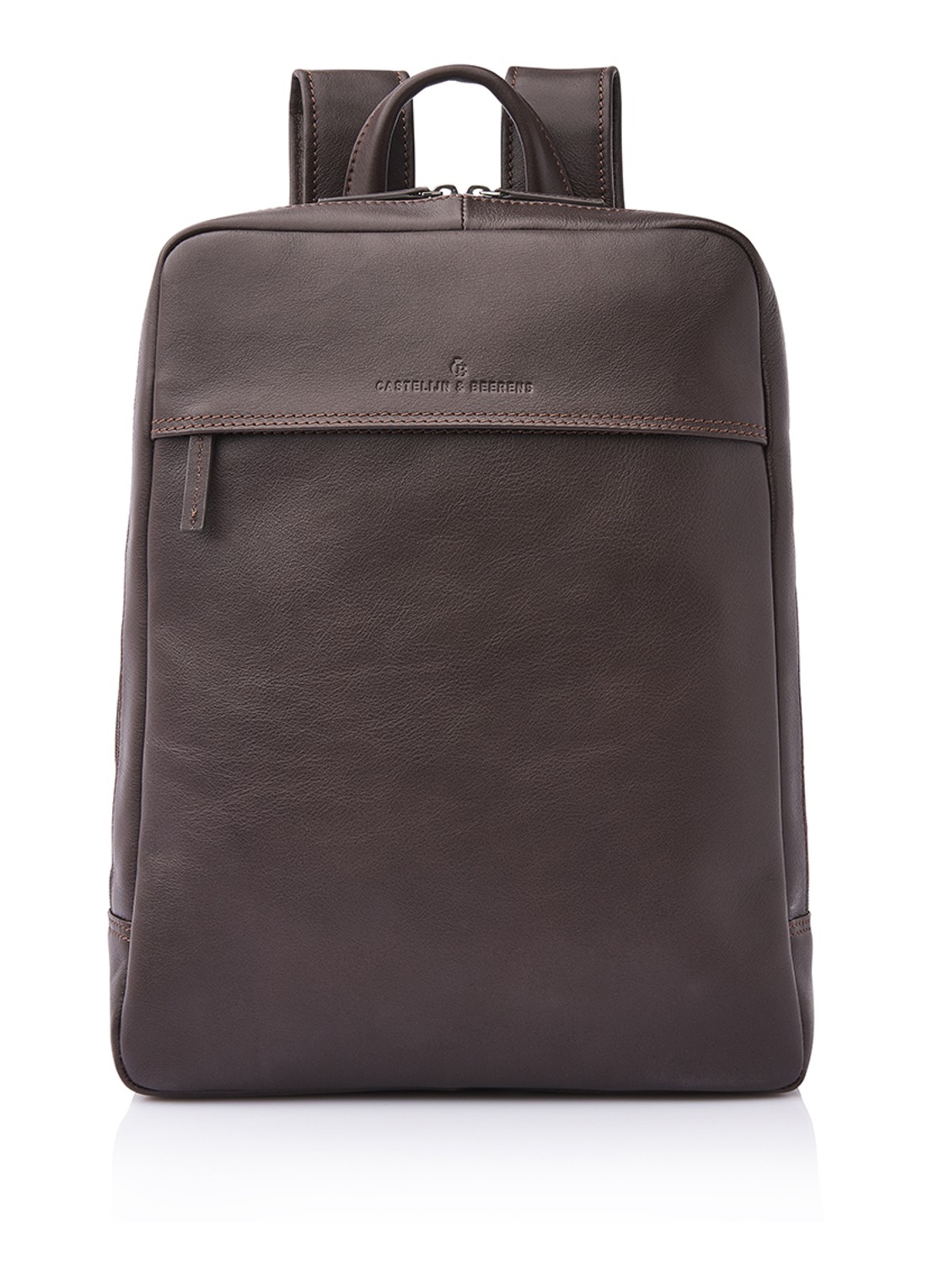 Castelijn & Beerens Rugzak van leer met 15,6 inch laptopvak - voorkant 7 lichtbruin