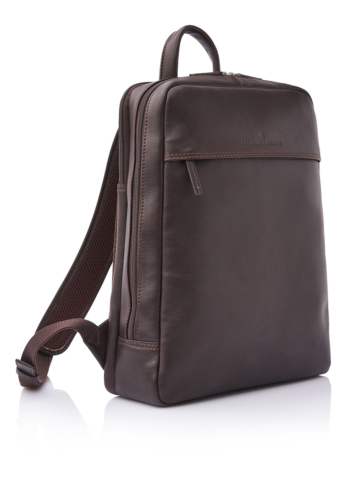 Castelijn & Beerens Rugzak van leer met 15,6 inch laptopvak - voorkant 8 lichtbruin