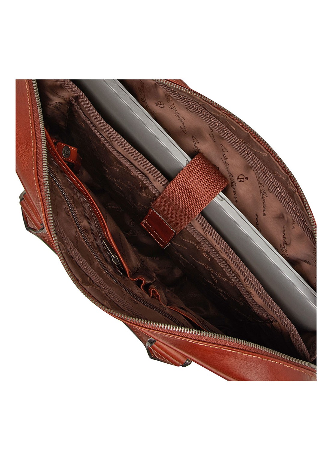 Castelijn & Beerens Verona laptoptas van leer met 15 inch laptopvak - detail cognac