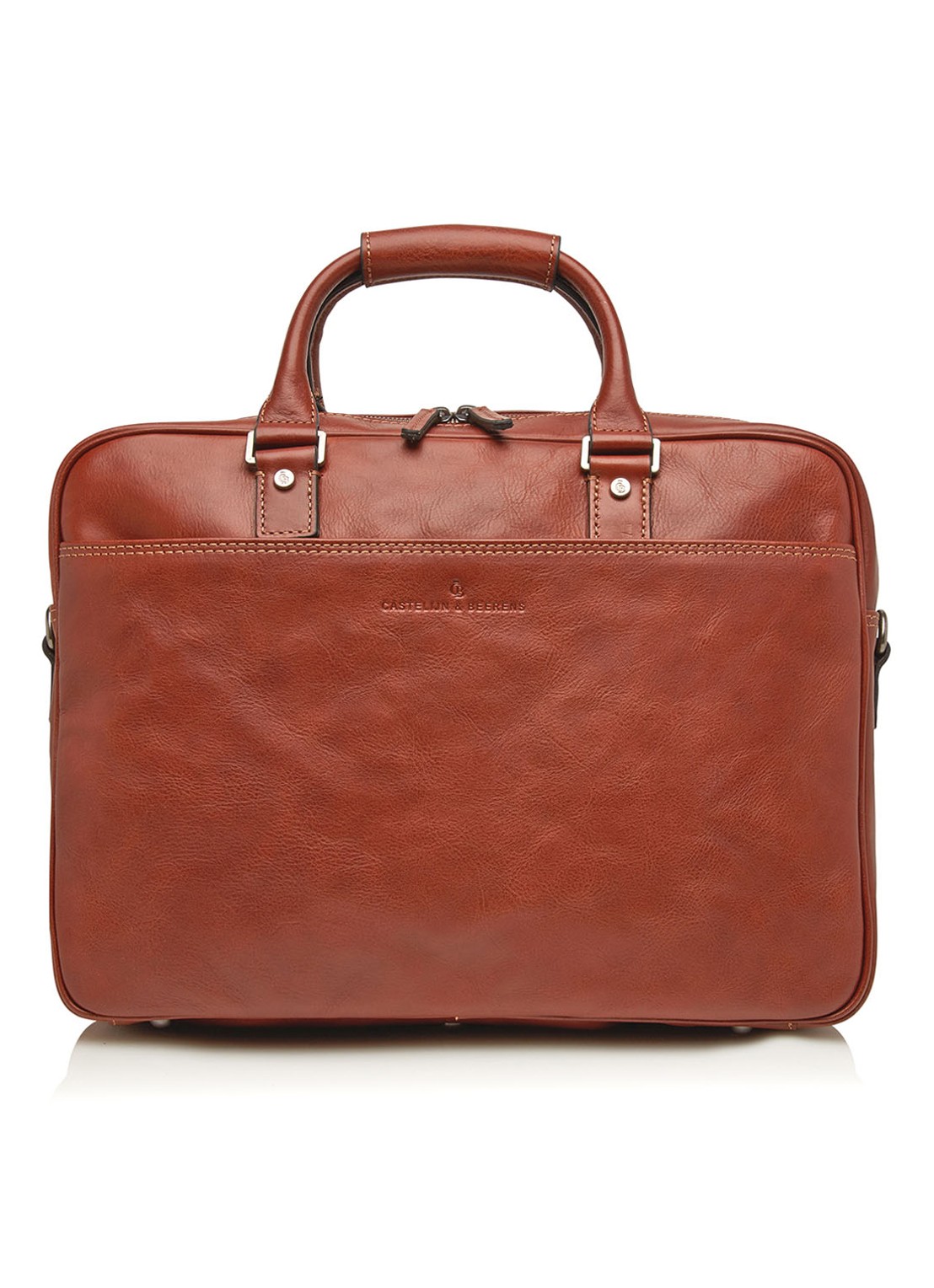 Castelijn & Beerens Verona laptoptas van leer met 15 inch laptopvak - voorkant 6 cognac
