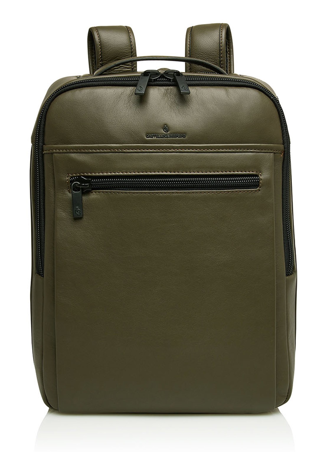 Castelijn & Beerens Victor rugzak van leer met 15,6 inch laptopvak - voorkant legergroen