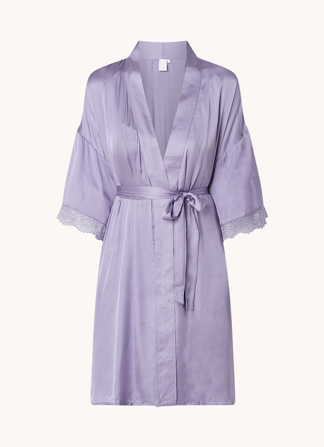 CCDK Copenhagen Jeanette kimono van satijn met kant - voorkant 3 lila