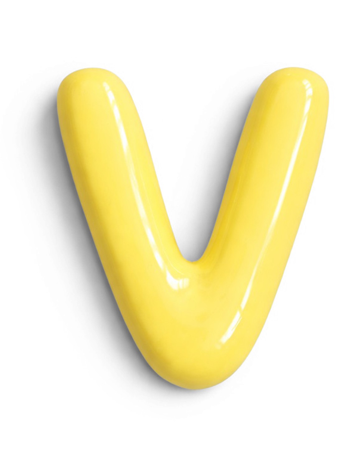 Ceramics by Romy Letter V hanger 10 cm - voorkant geel