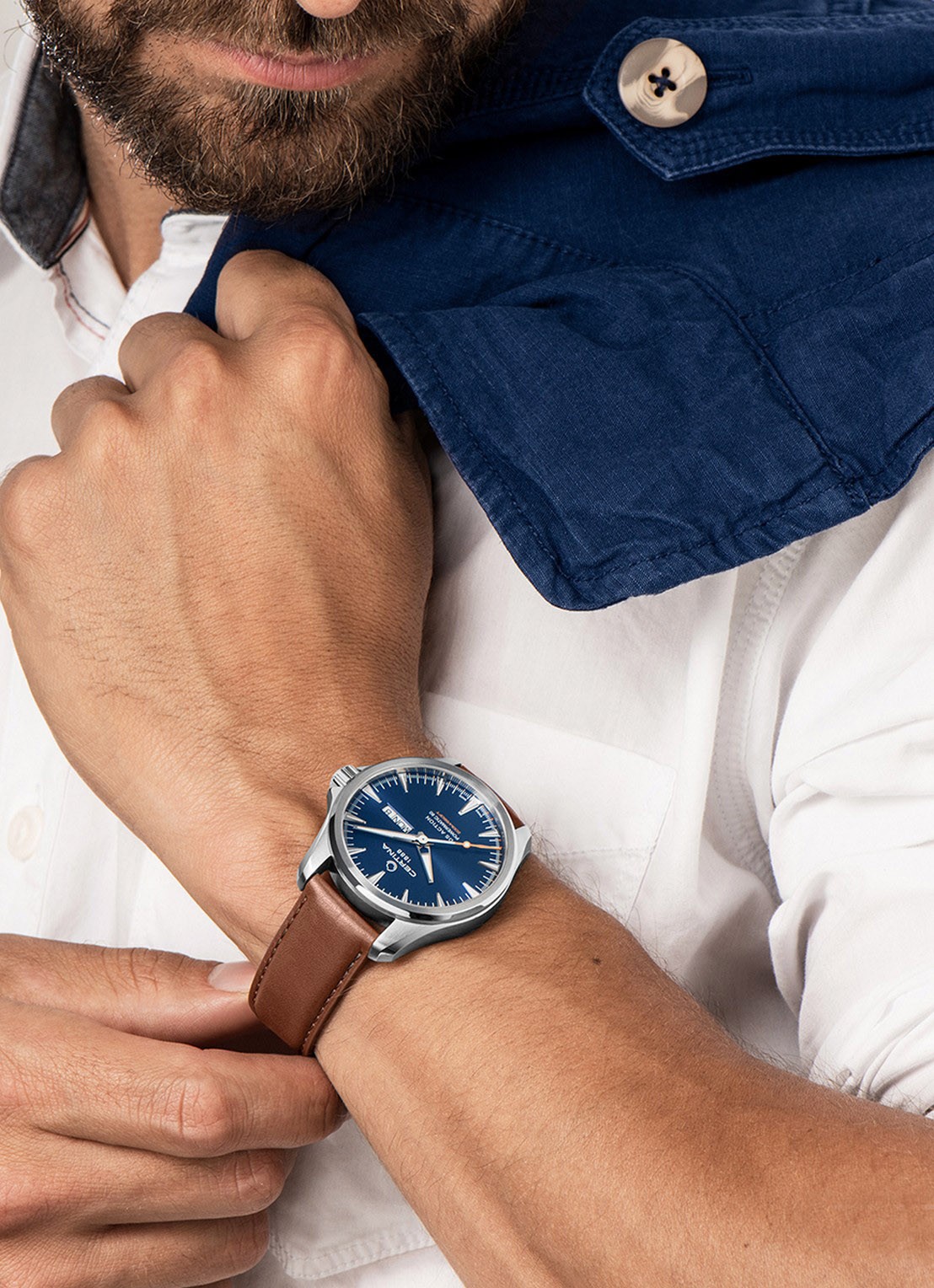 Certina Horloge DS Action Day-Date C0324301604100 - detail bruin