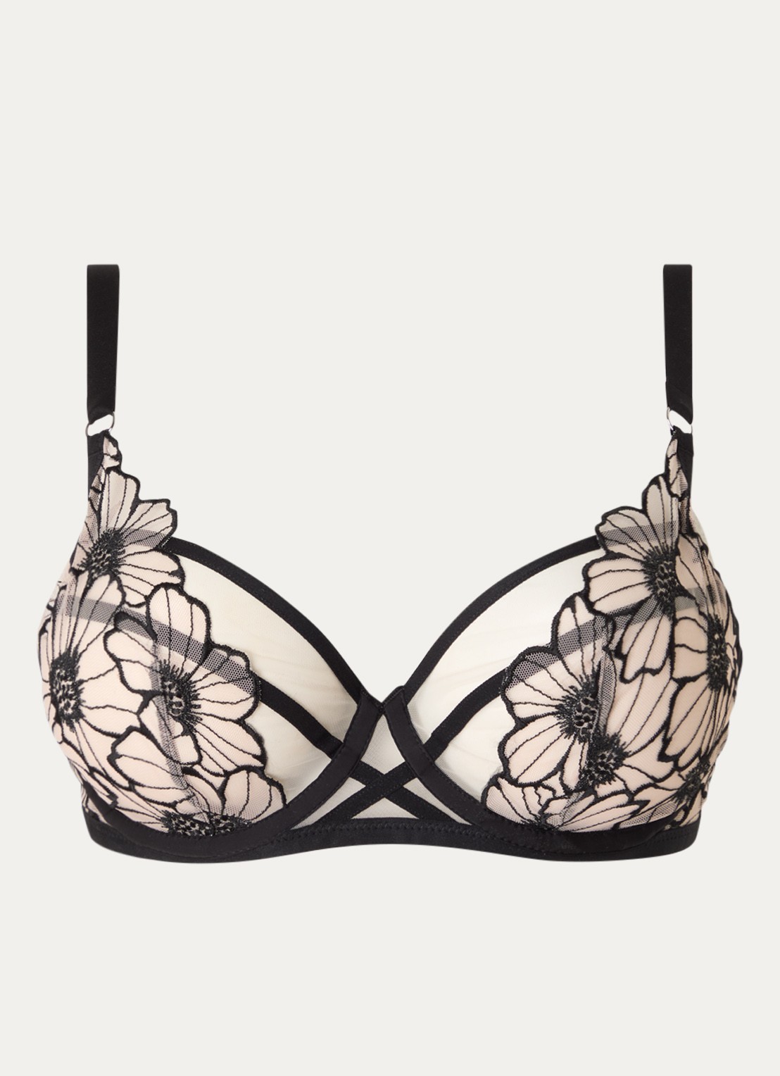 Chantelle Beugel bh van mesh met bloemborduring - voorkant 3 zwart