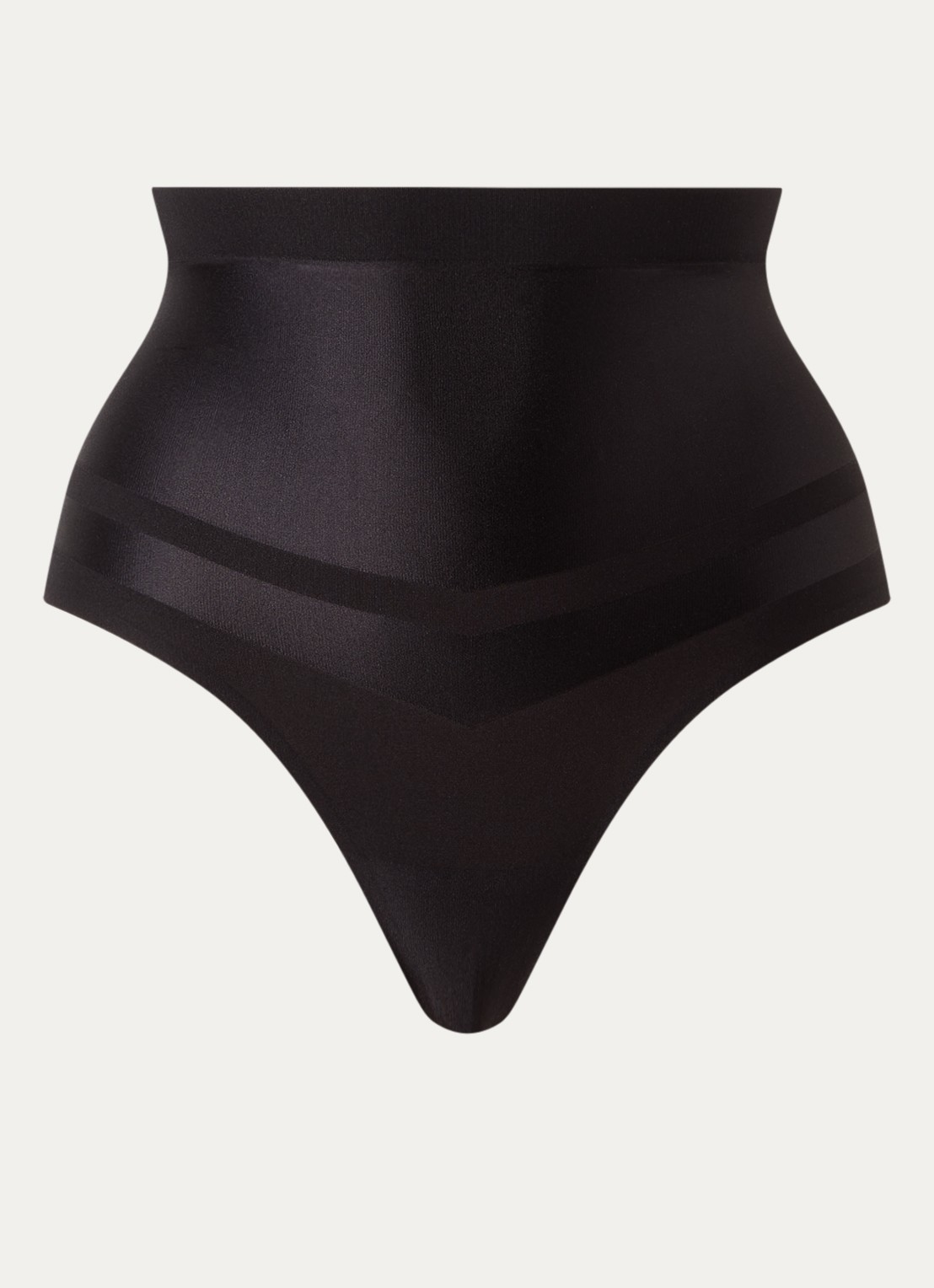 Chantelle Brilliant Shaping high waisted corrigerende string met glanzende finish - voorkant zwart
