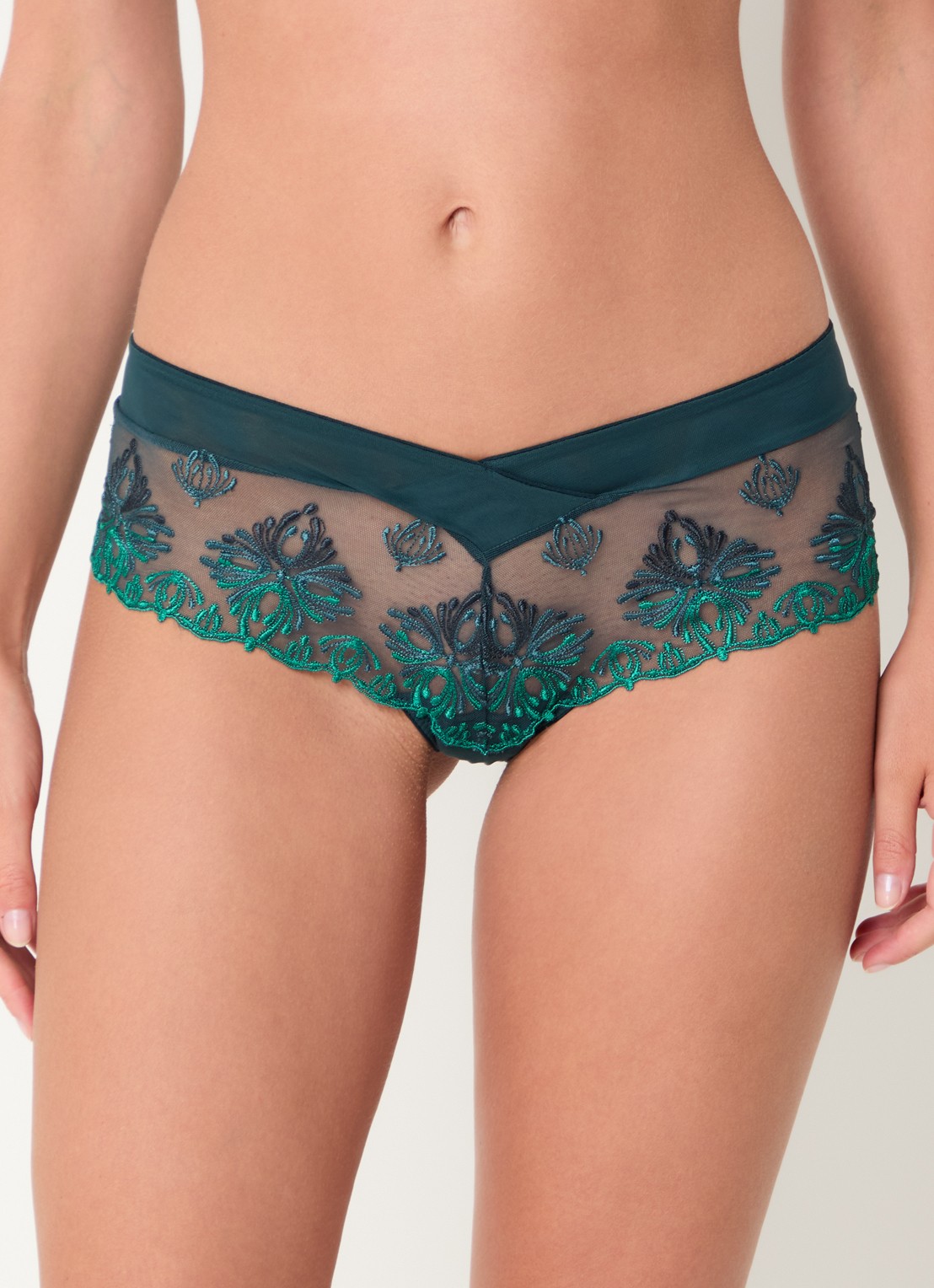 Chantelle Champs Elysees shorty van kant - detail donkergroen
