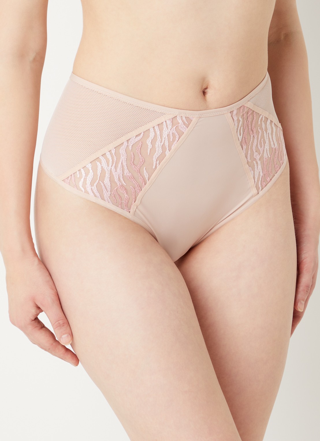 Chantelle Electra high waisted tanga met mesh - voorkant 3 oudroze