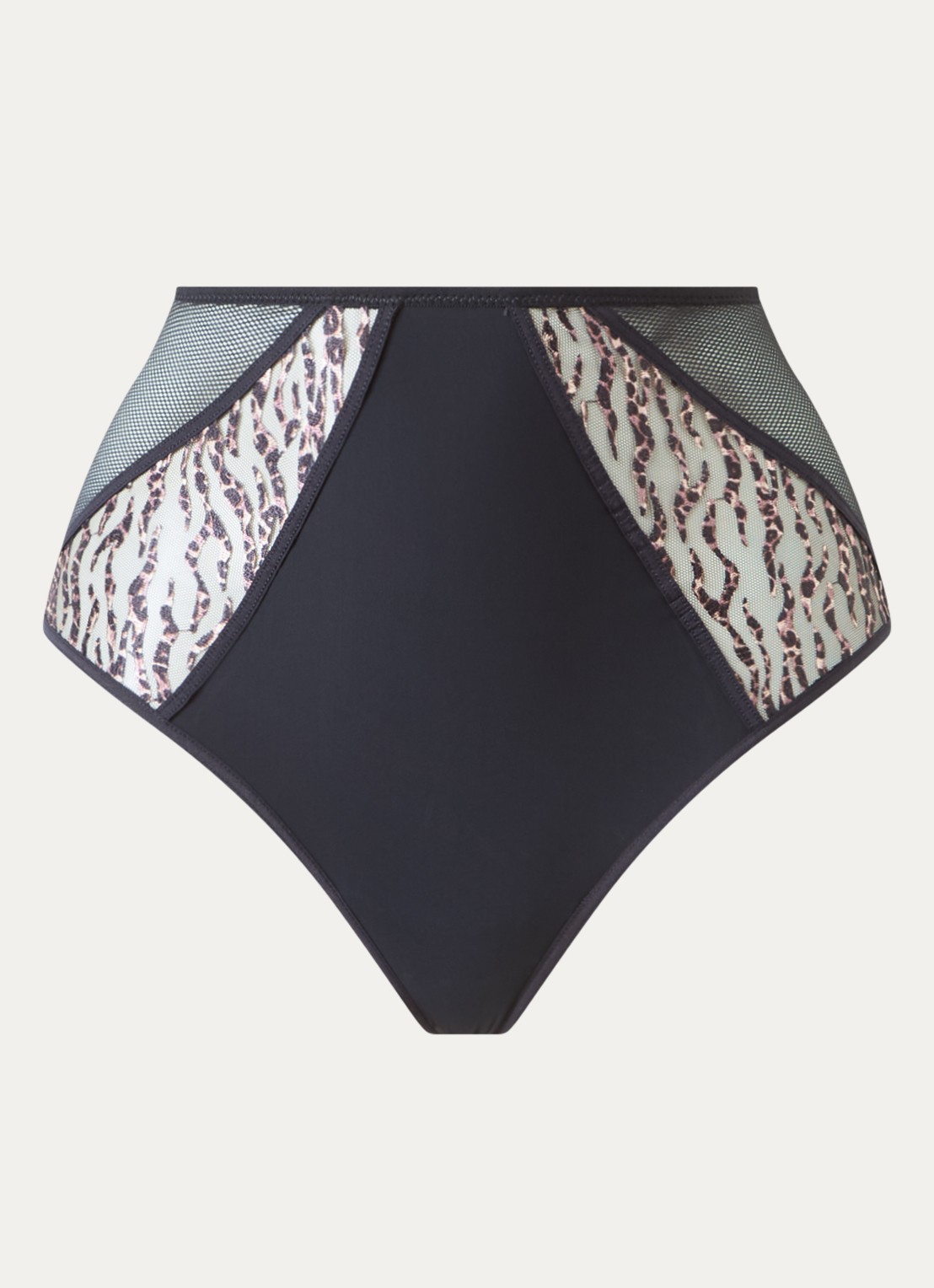 Chantelle Electra high waisted tanga met mesh - voorkant donkerbruin