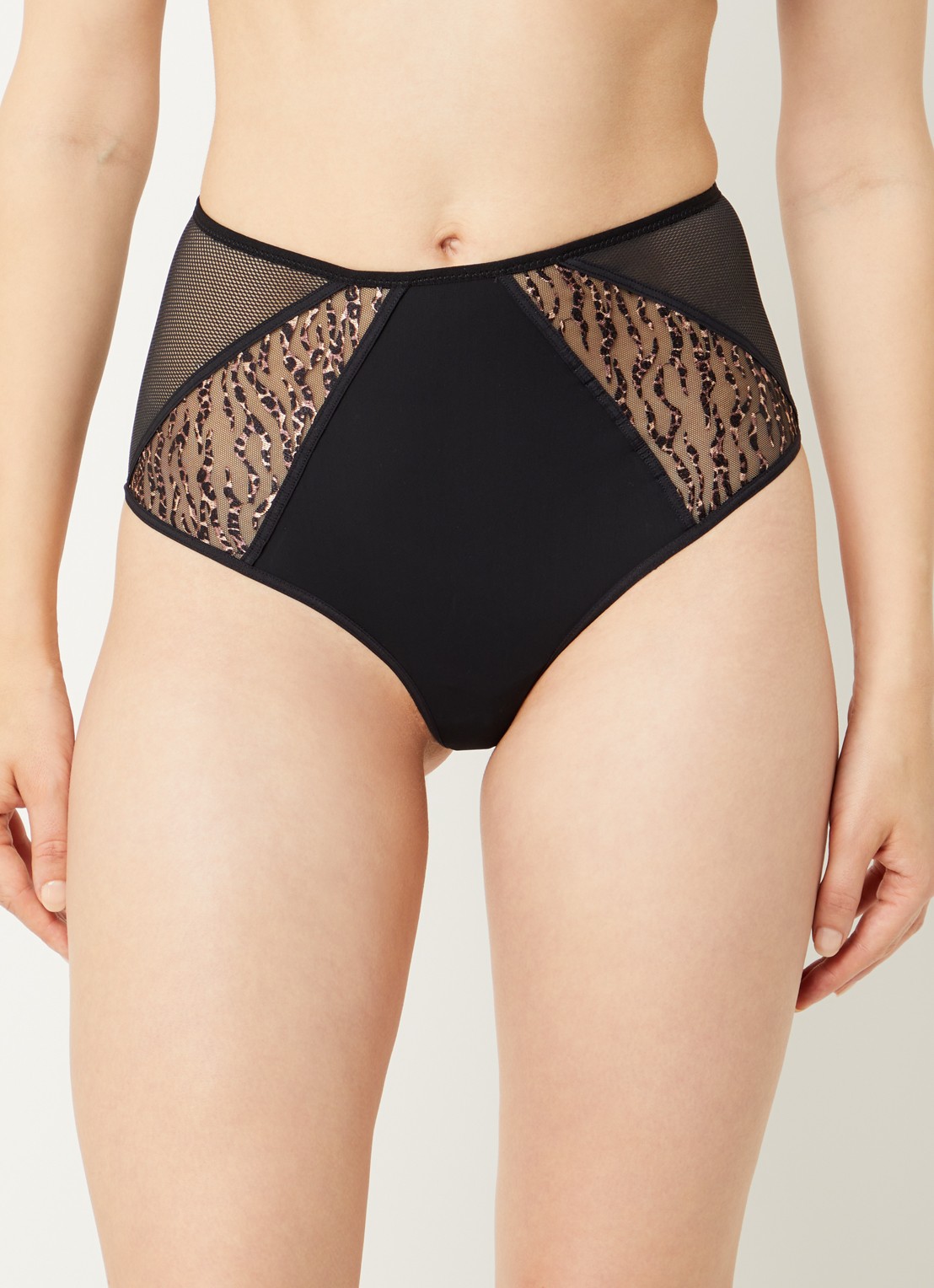 Chantelle Electra high waisted tanga met mesh - voorkant 4 zwart