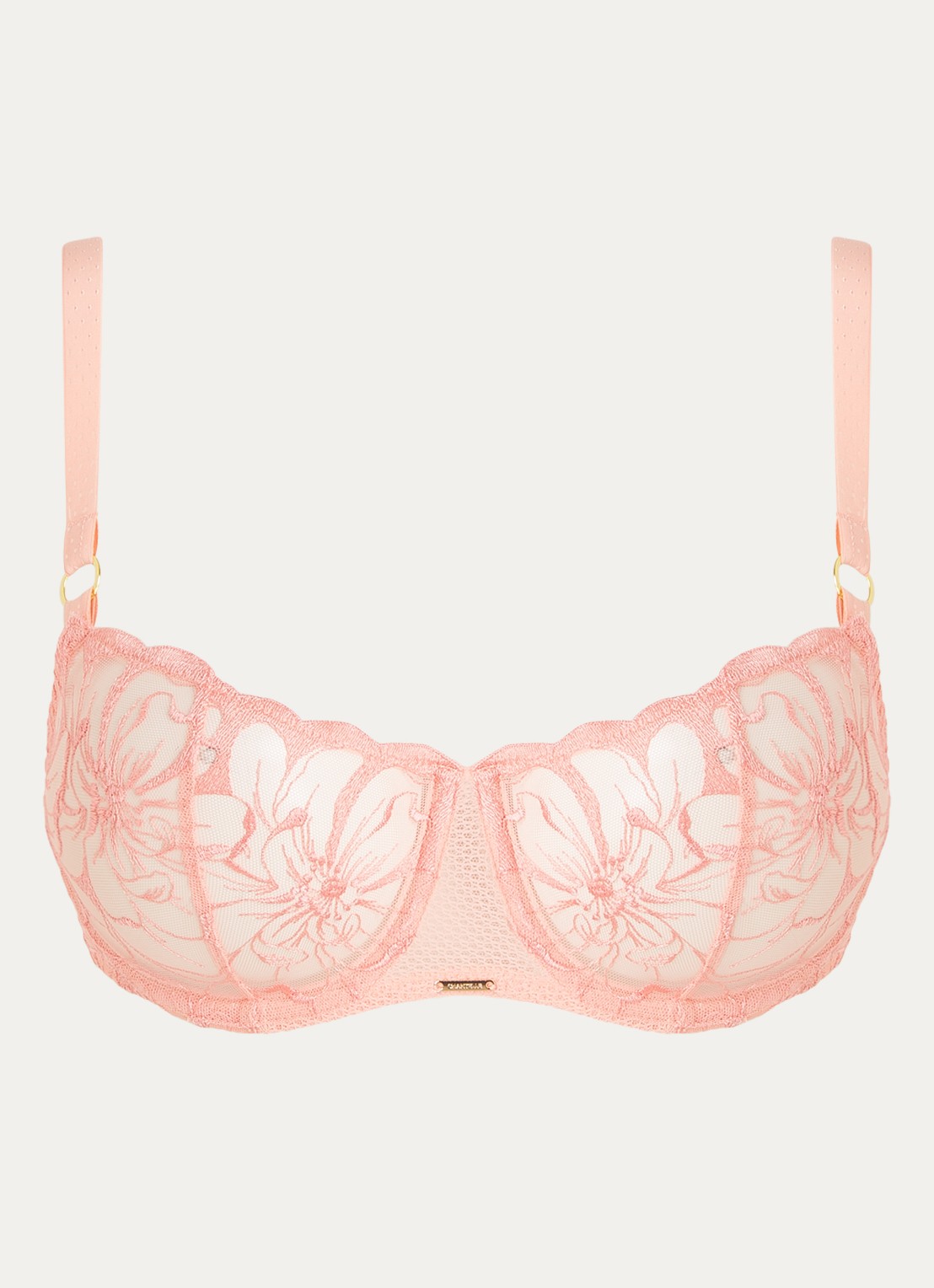 Chantelle Fleurs balconette bh van kant - voorkant perzikroze