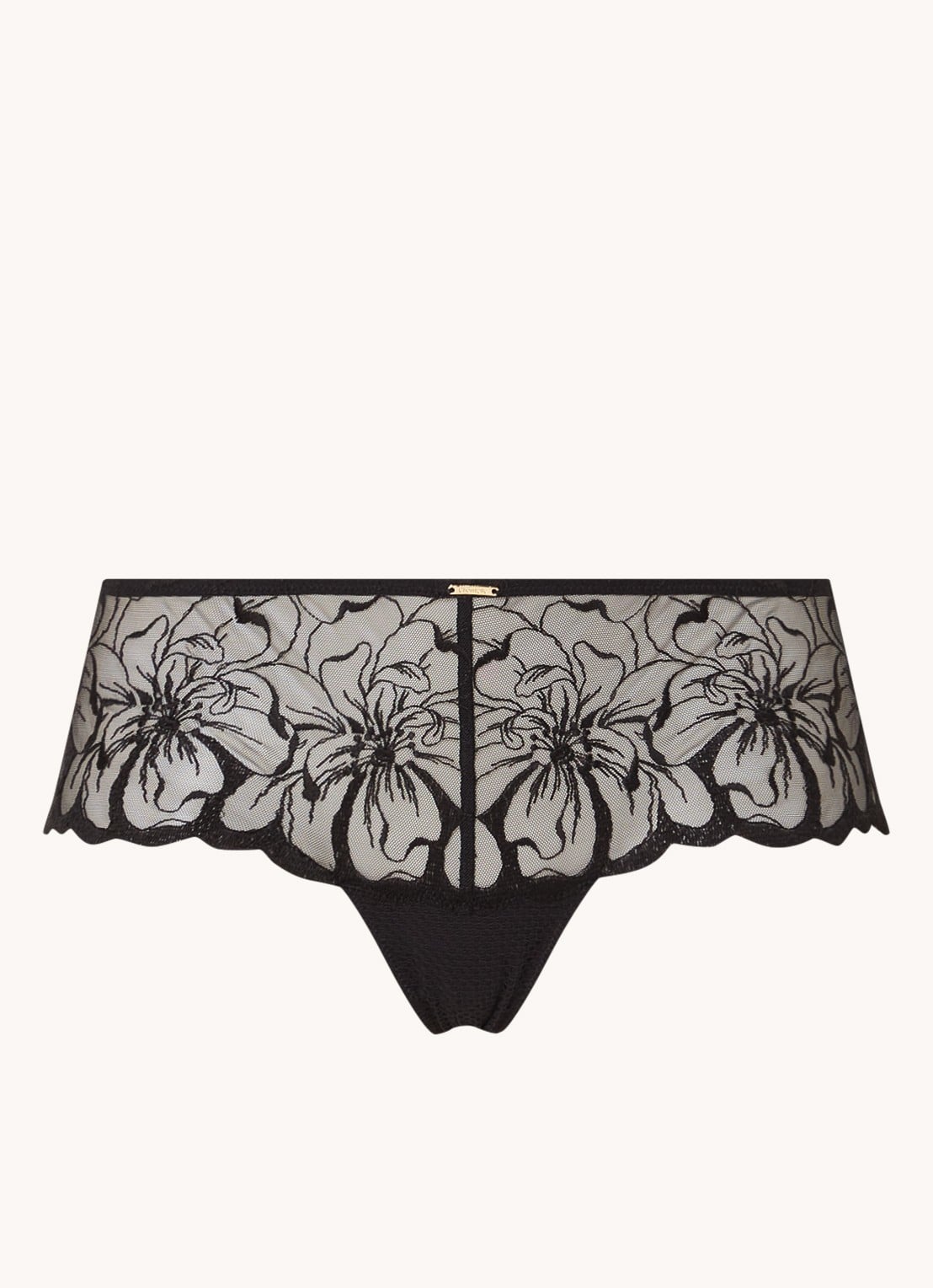 Chantelle Fleurs shorty van mesh met borduring - voorkant 3 zwart
