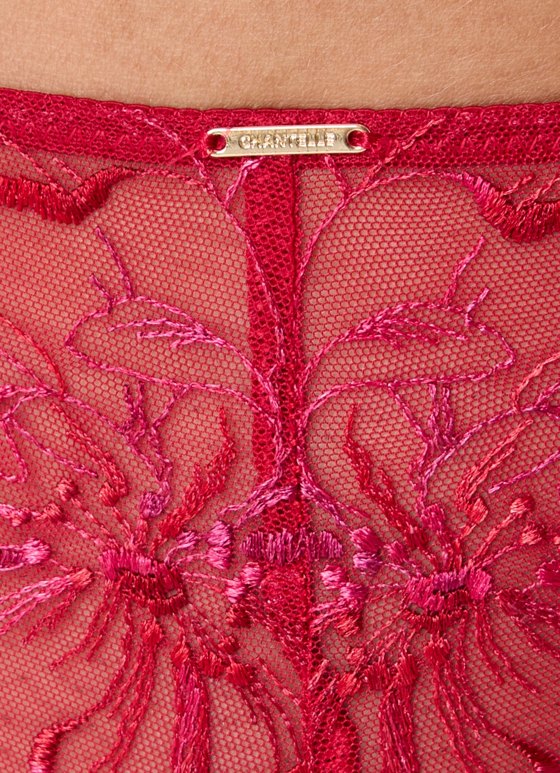 Chantelle Fleurs shorty van mesh met borduring - detail 2 rood