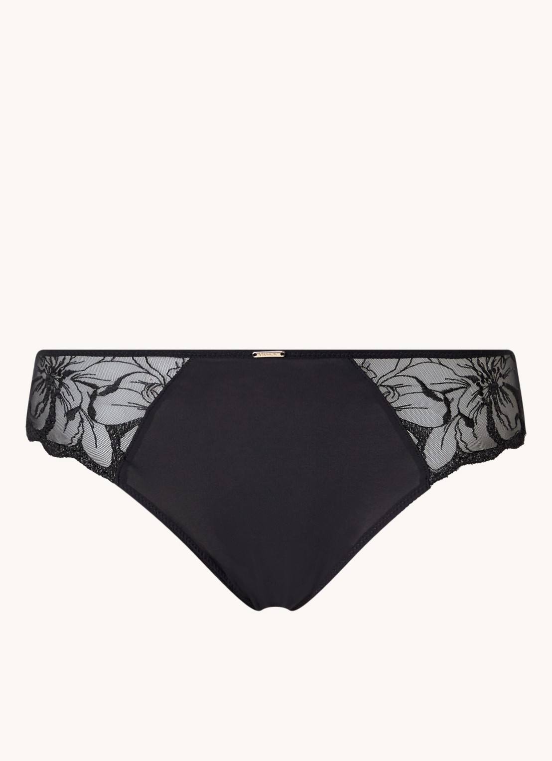 Chantelle Fleurs slip van mesh met borduring en lurex - voorkant zwart