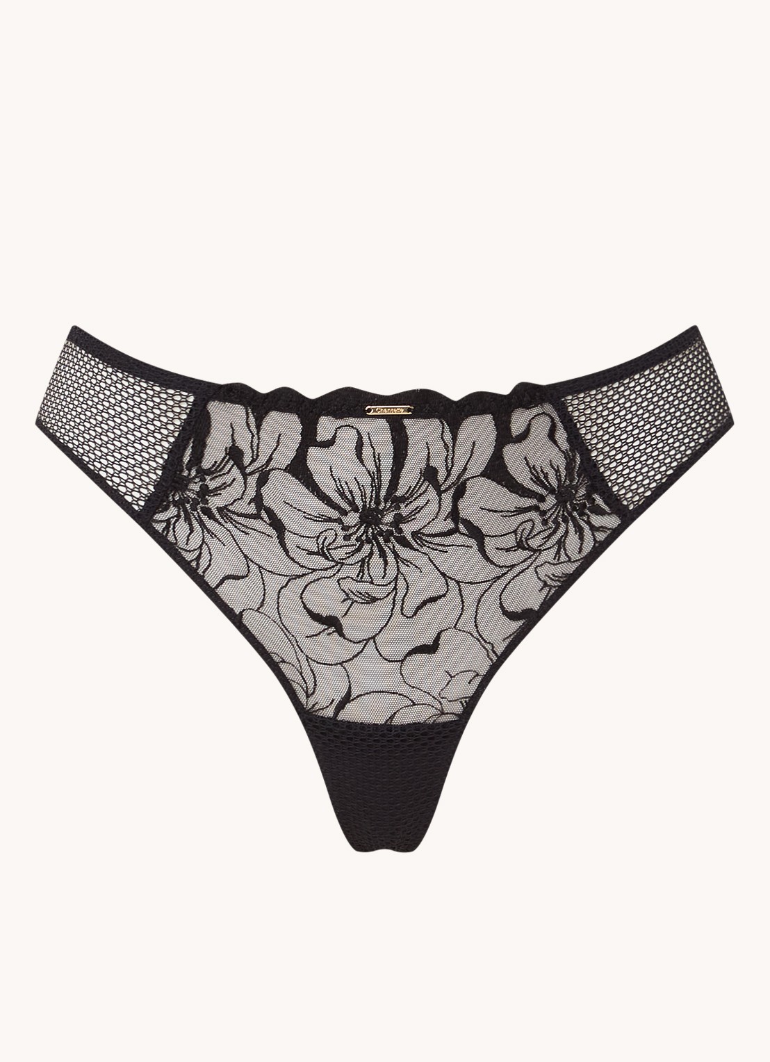 Chantelle Fleurs tanga van kant - voorkant zwart