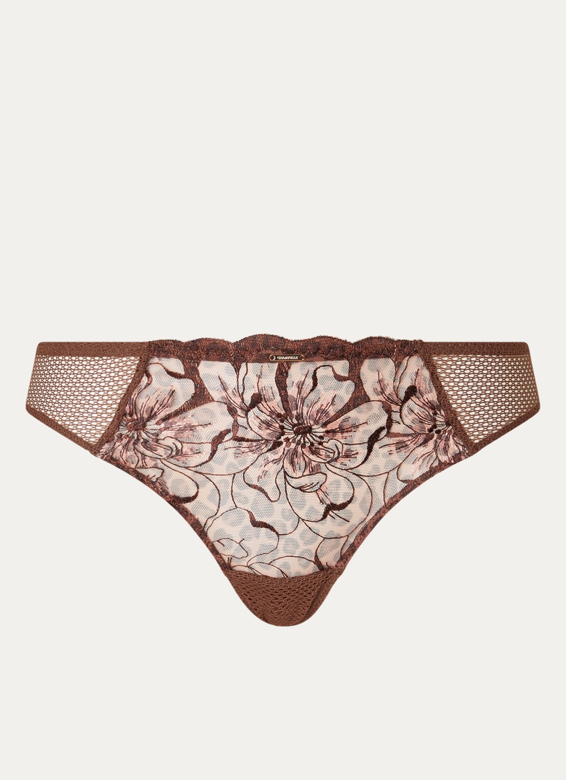 Chantelle Fleurs tanga van kant - voorkant 8 donkerbruin