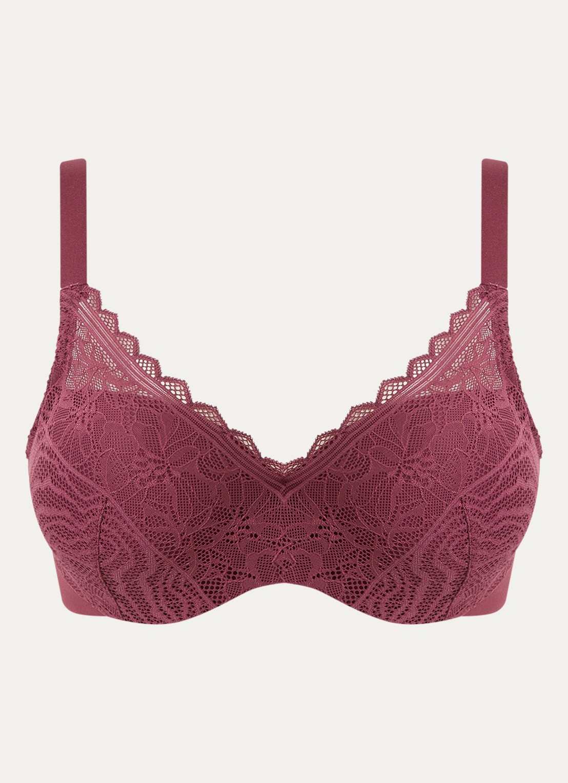 Chantelle Floral Touch voorgevormde bh met overlay van kant - voorkant 4 bordeauxrood