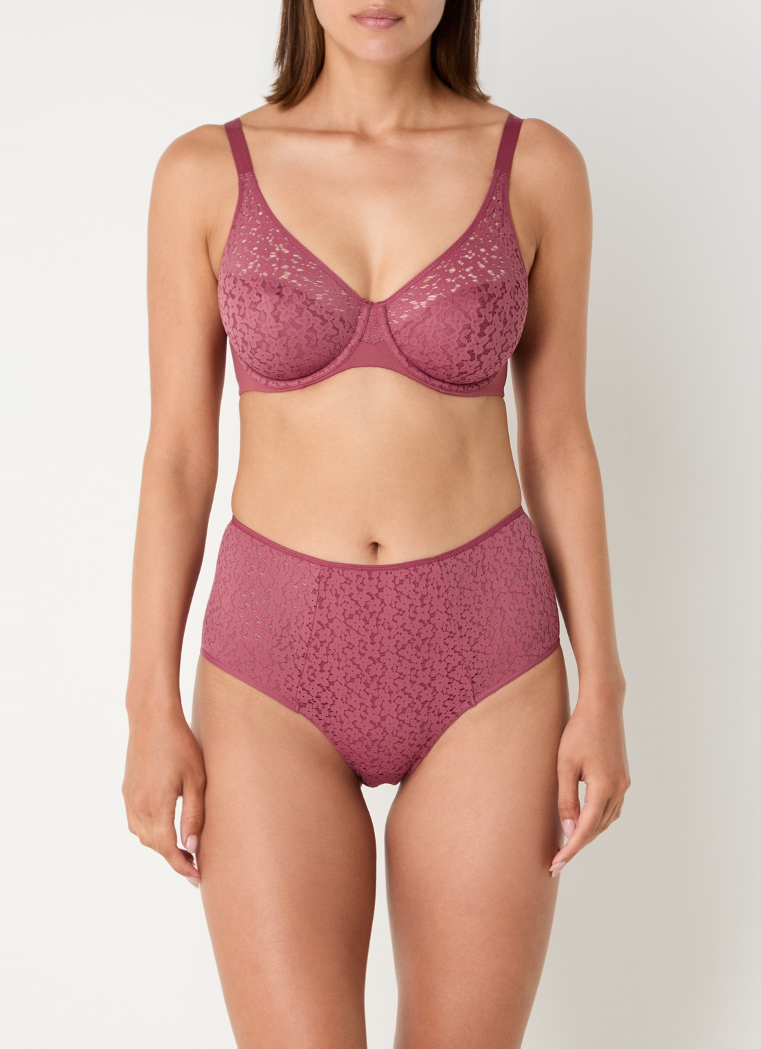Chantelle High waisted slip met kant - voorkant 3 bordeauxrood
