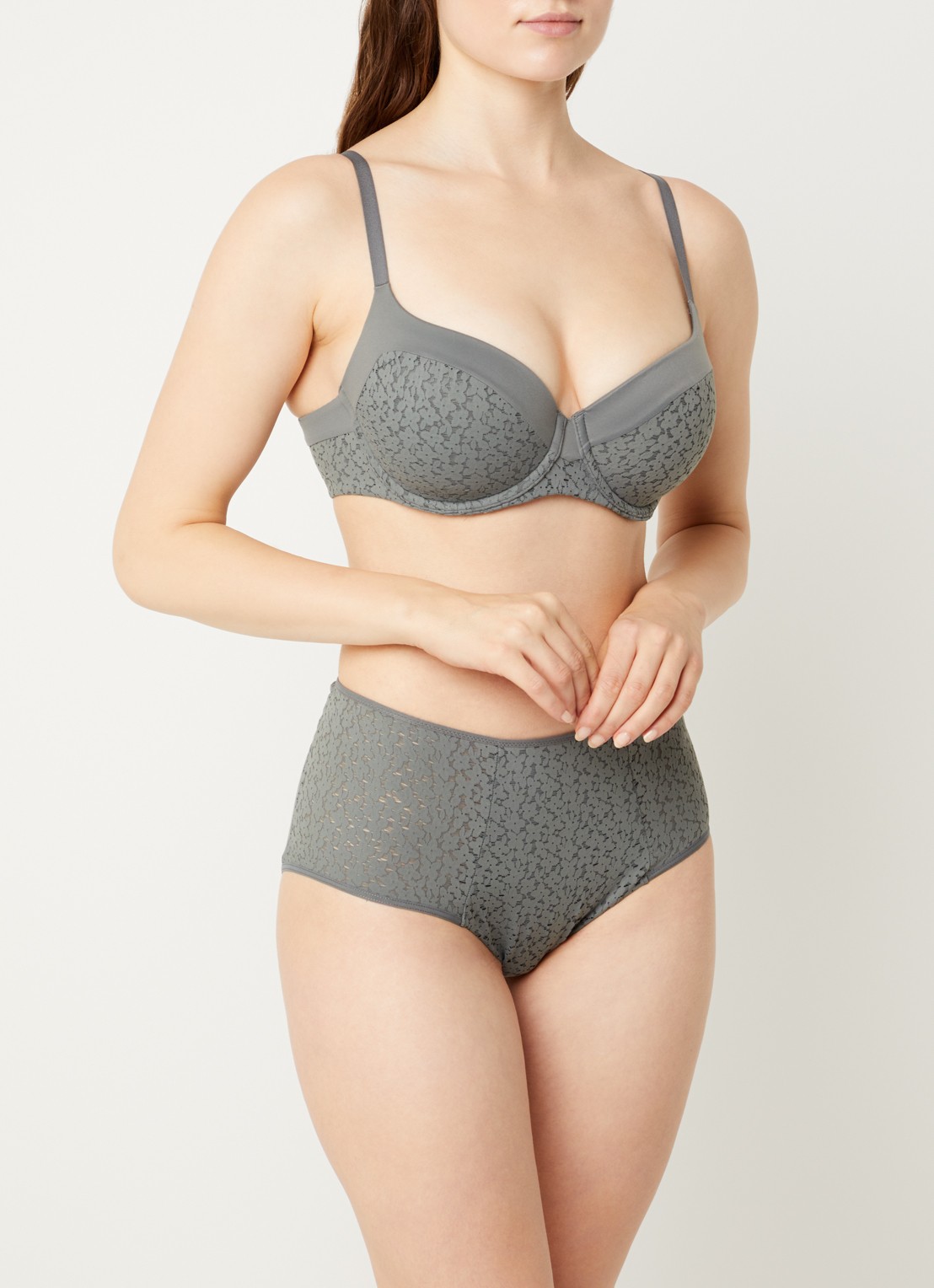 Chantelle High waisted slip met kant - detail olijfgroen