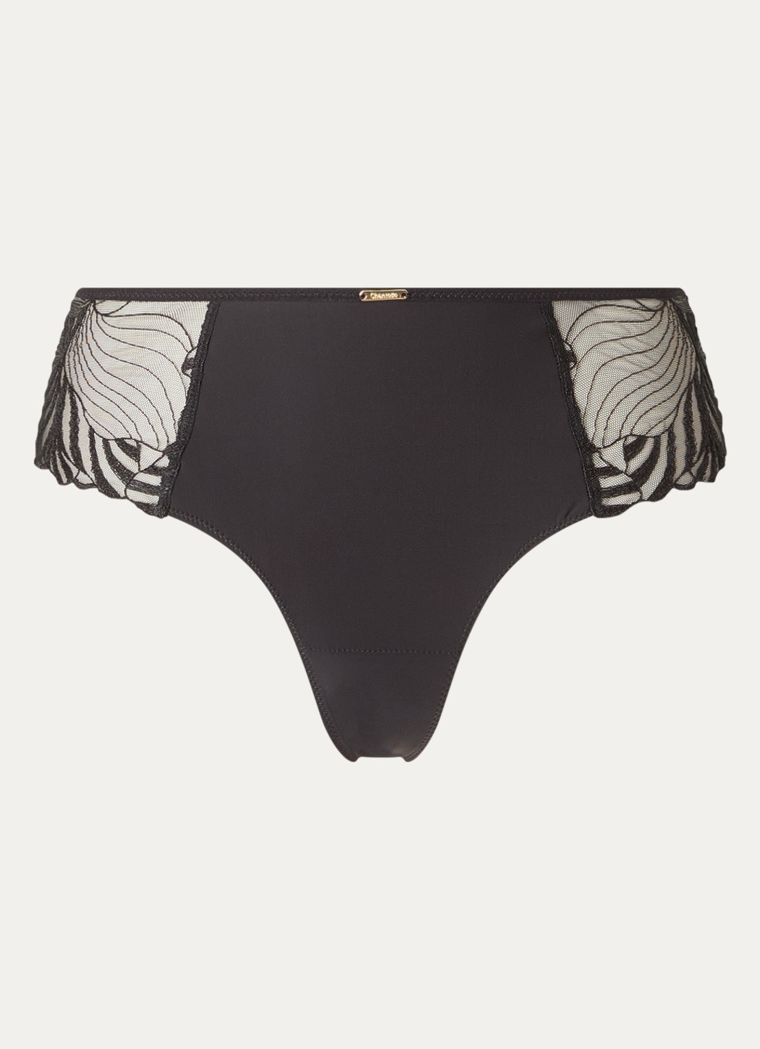 Chantelle Legend shorty van mesh met borduring - voorkant zwart