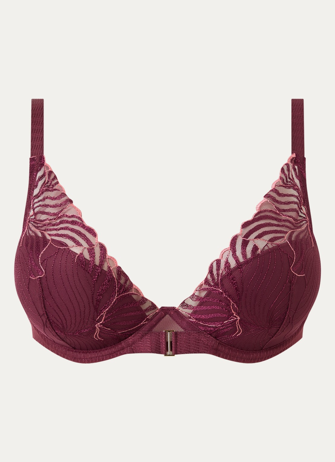Chantelle Legend voorgevormde beugel bh met overlay van mesh - voorkant 3 bordeauxrood