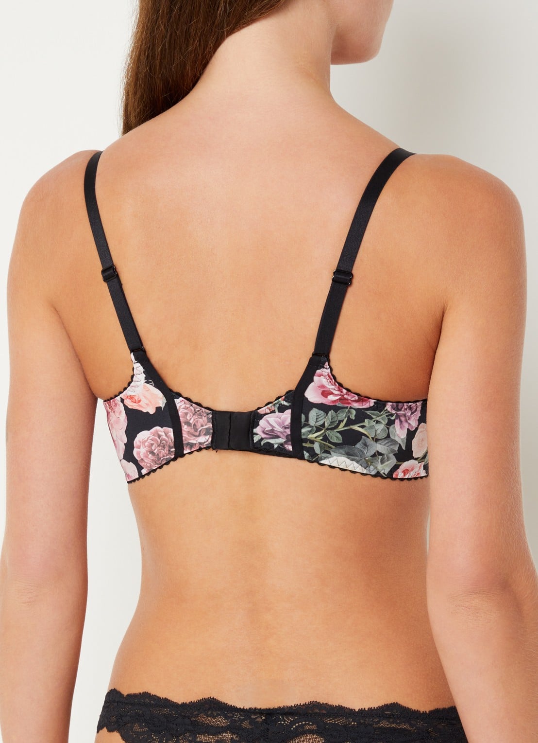 Chantelle Li balconette bh van mesh met bloemenprint - achterkant 3 zwart