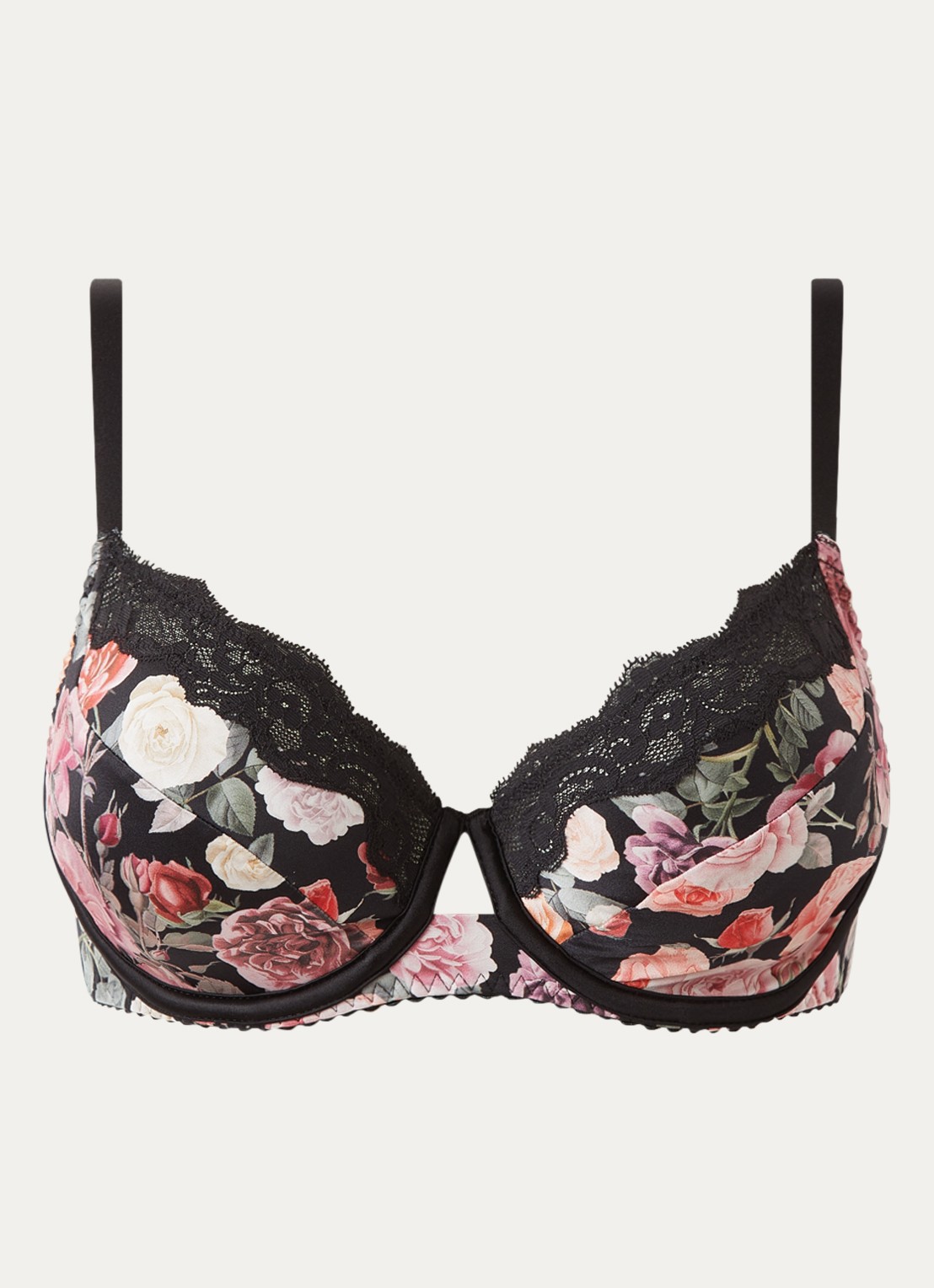 Chantelle Li balconette bh van mesh met bloemenprint - voorkant zwart