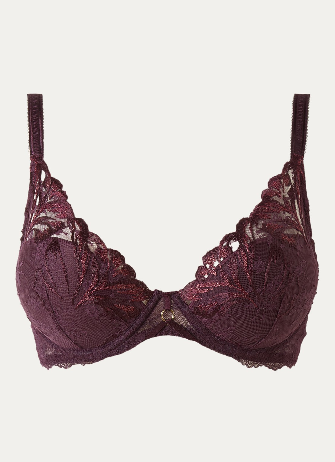 Chantelle Li voorgevormde beugel bh met overlay van mesh - voorkant aubergine