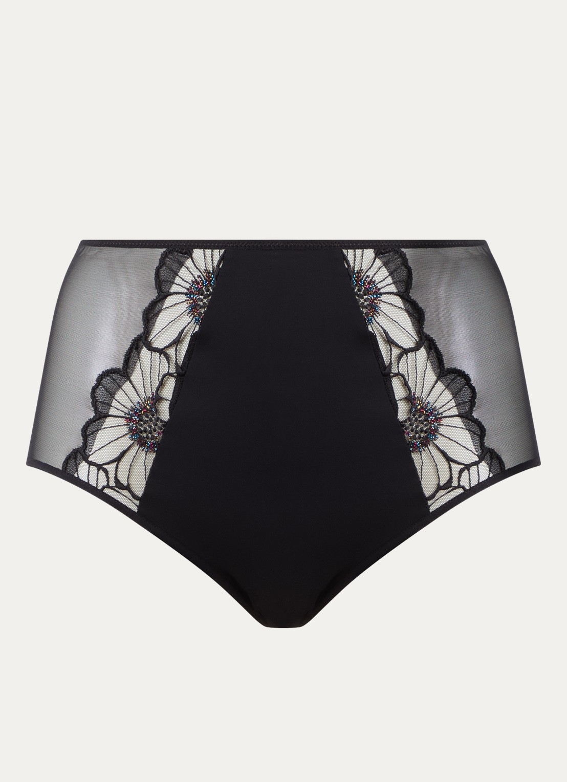 Chantelle Lush high waist slip van mesh met bloemborduring - voorkant zwart