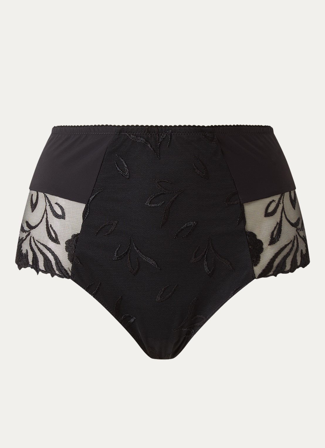 Chantelle Majestic high waisted hipster met bloemborduring - voorkant zwart