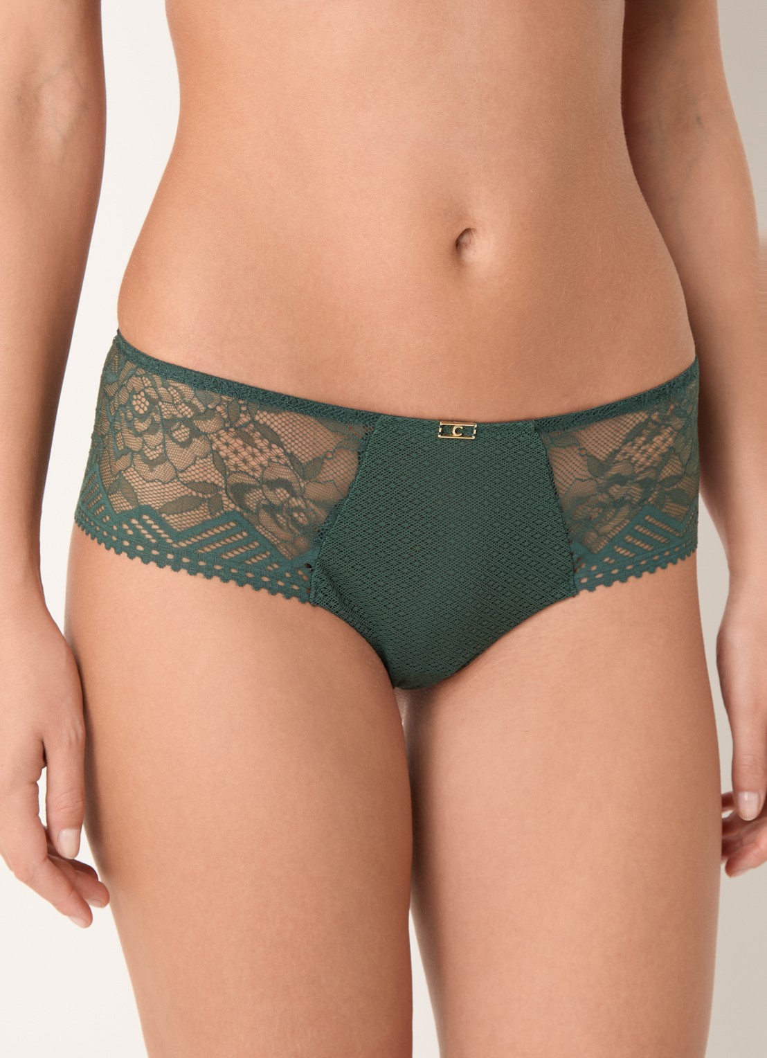 Chantelle Origins high waisted naadloze slip met kant - detail donkergroen