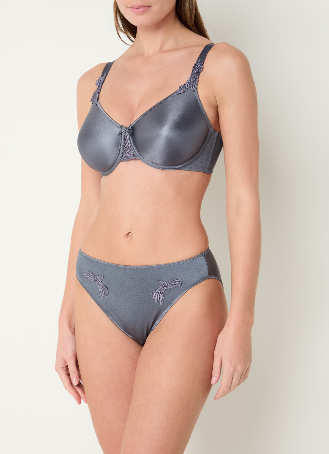 Chantelle Slip met borduring - voorkant 5 donkergrijs