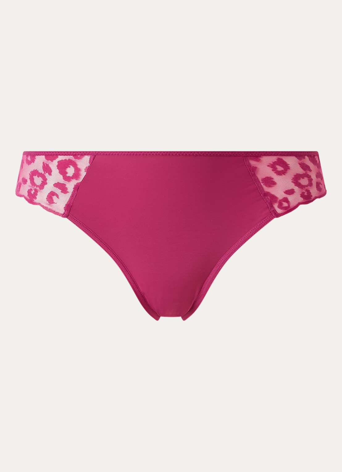 Chantelle Slip van mesh met flockprint - voorkant 3 fuchsia