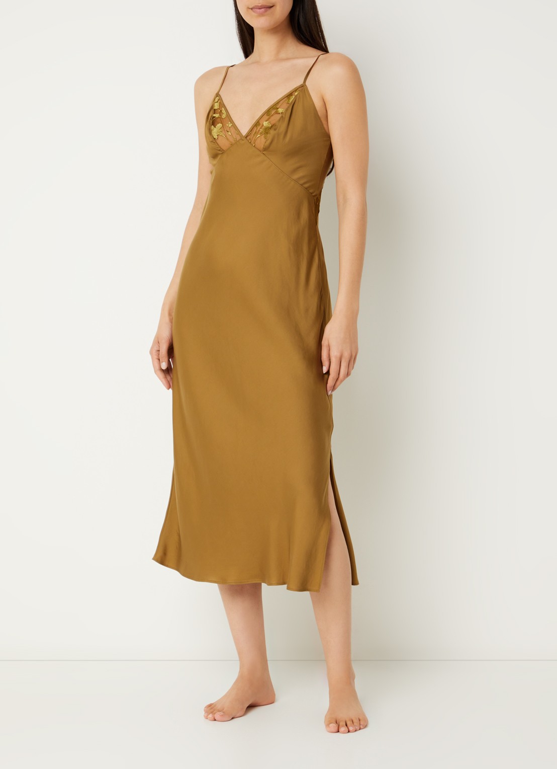 Chantelle Slipdress met mesh - detail mosgroen