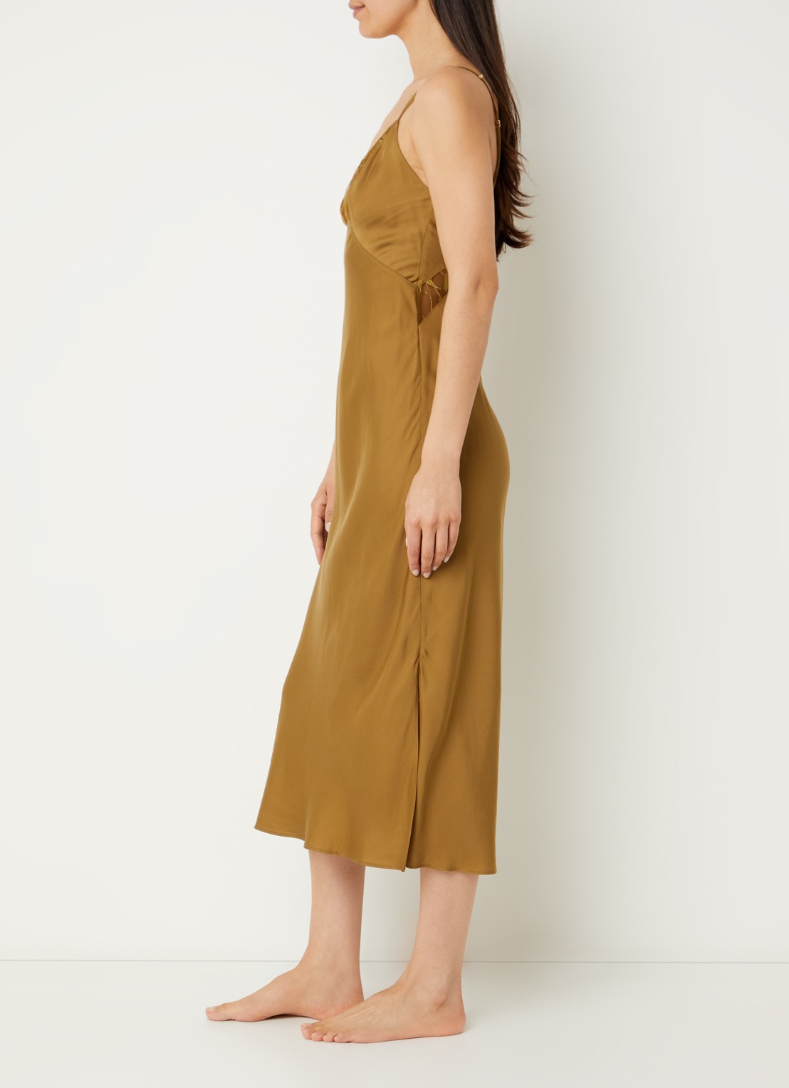 Chantelle Slipdress met mesh - voorkant 4 mosgroen