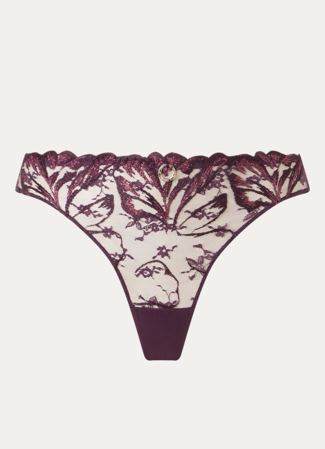 Chantelle Tanga van kant - voorkant aubergine