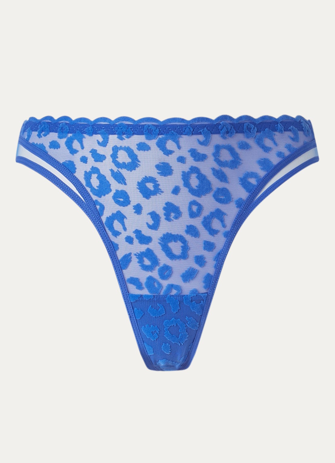 Chantelle Tanga van mesh met panterprint - voorkant blauw