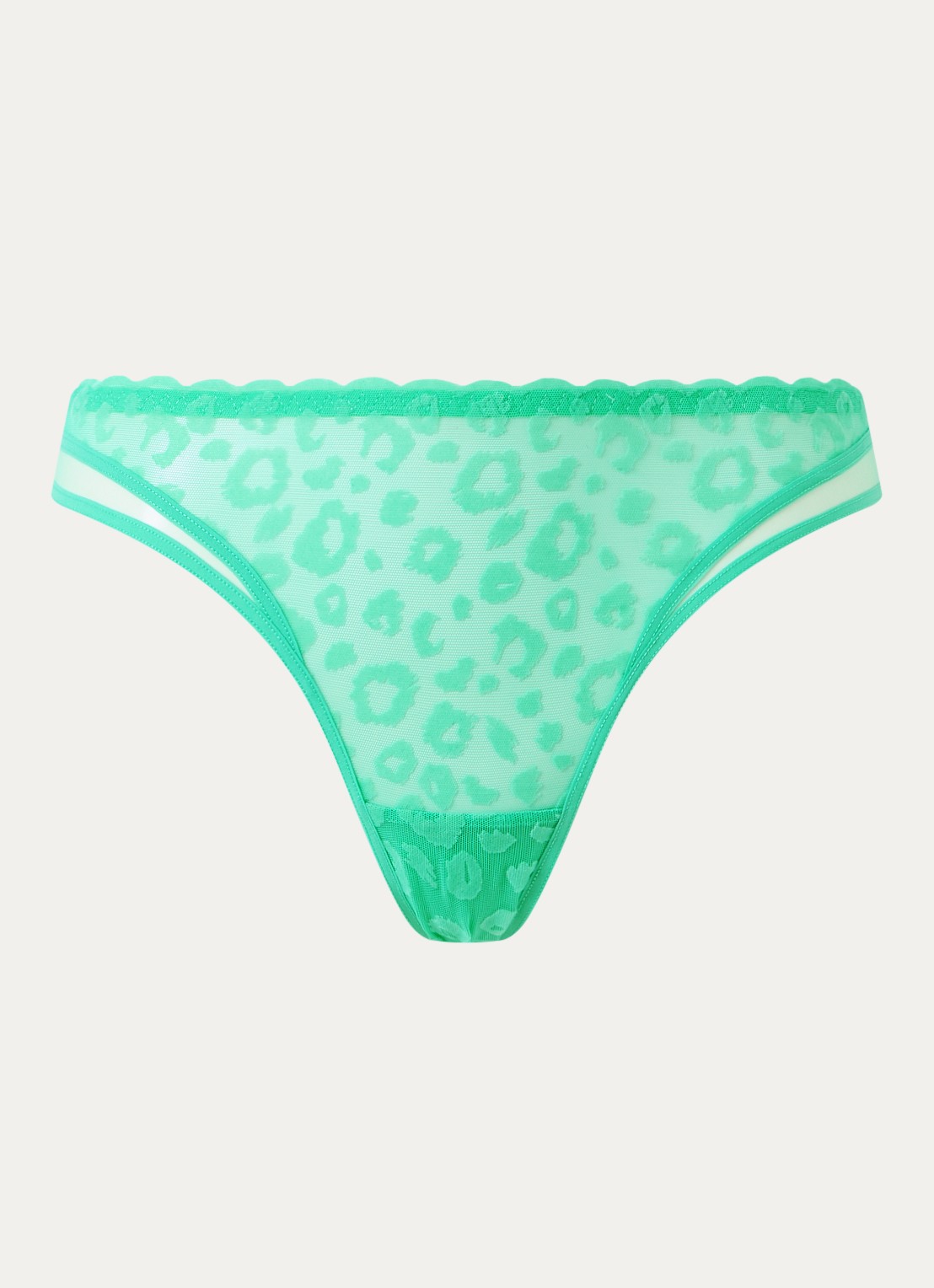 Chantelle Tanga van mesh met panterprint - voorkant 2 zeegroen