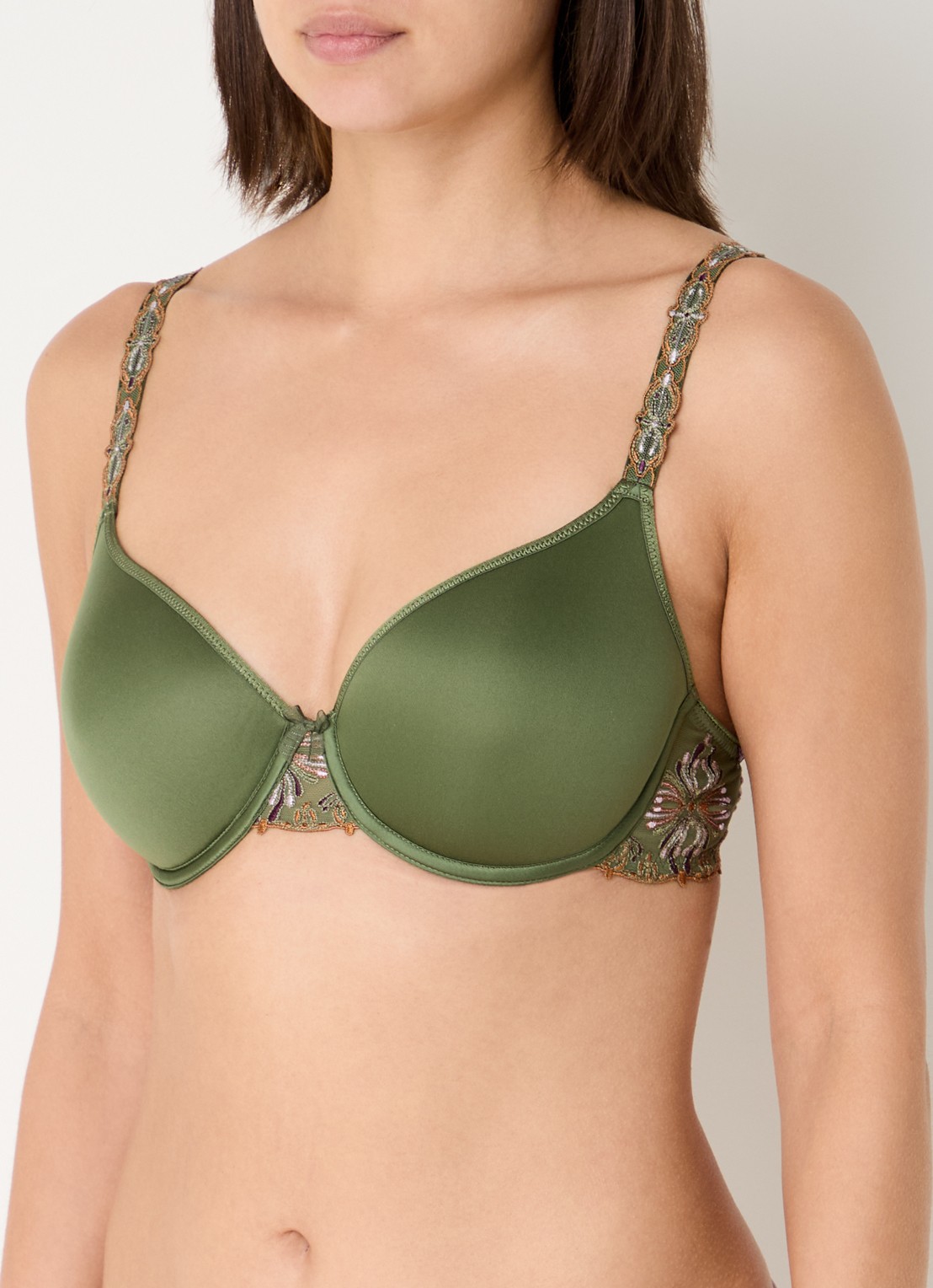 Chantelle Voorgevormde T-shirt bh met borduring - detail bronsgroen