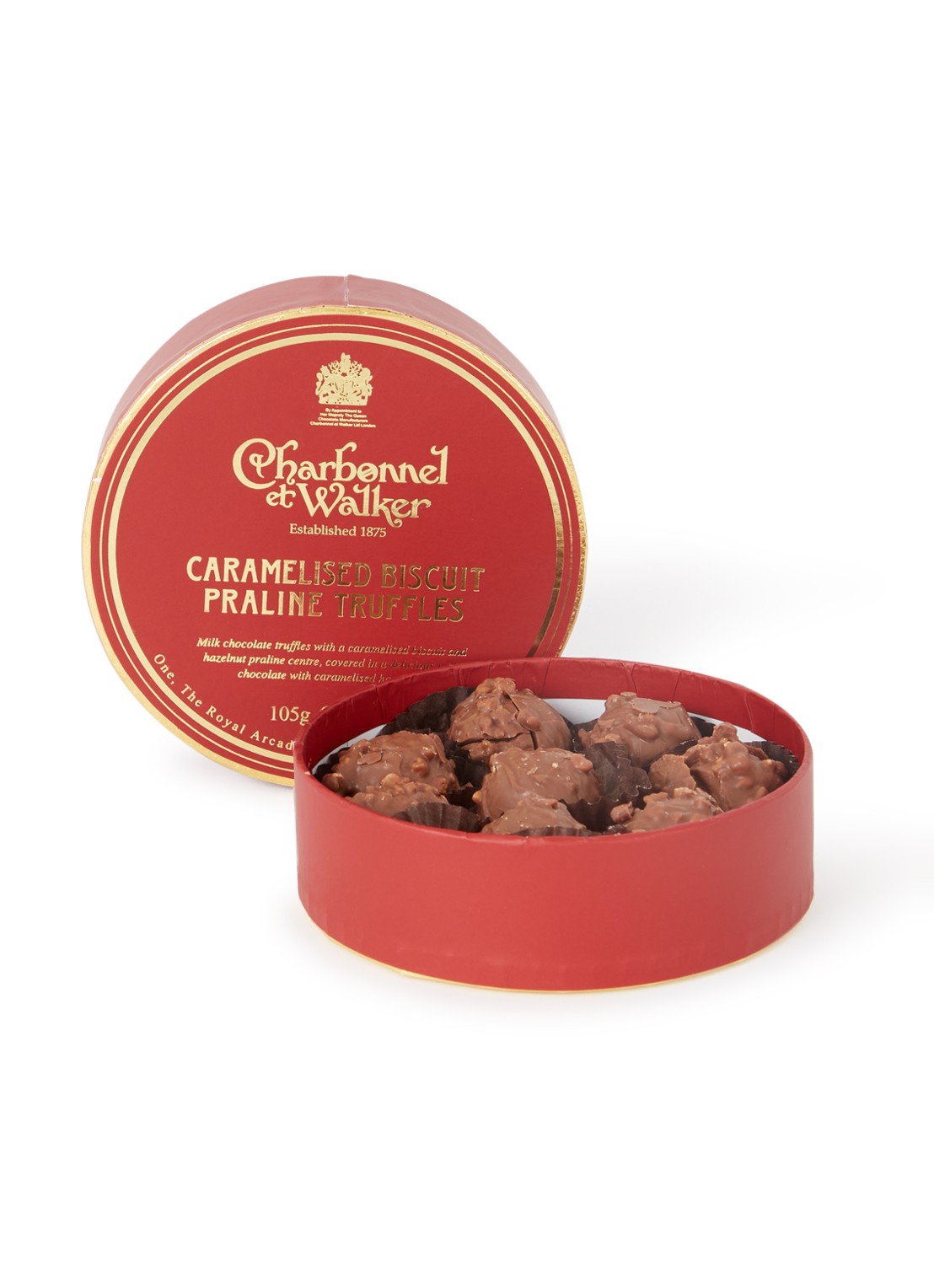 Charbonnel et Walker Caramelised Biscuit Praline truffels 105 gram - voorkant rood