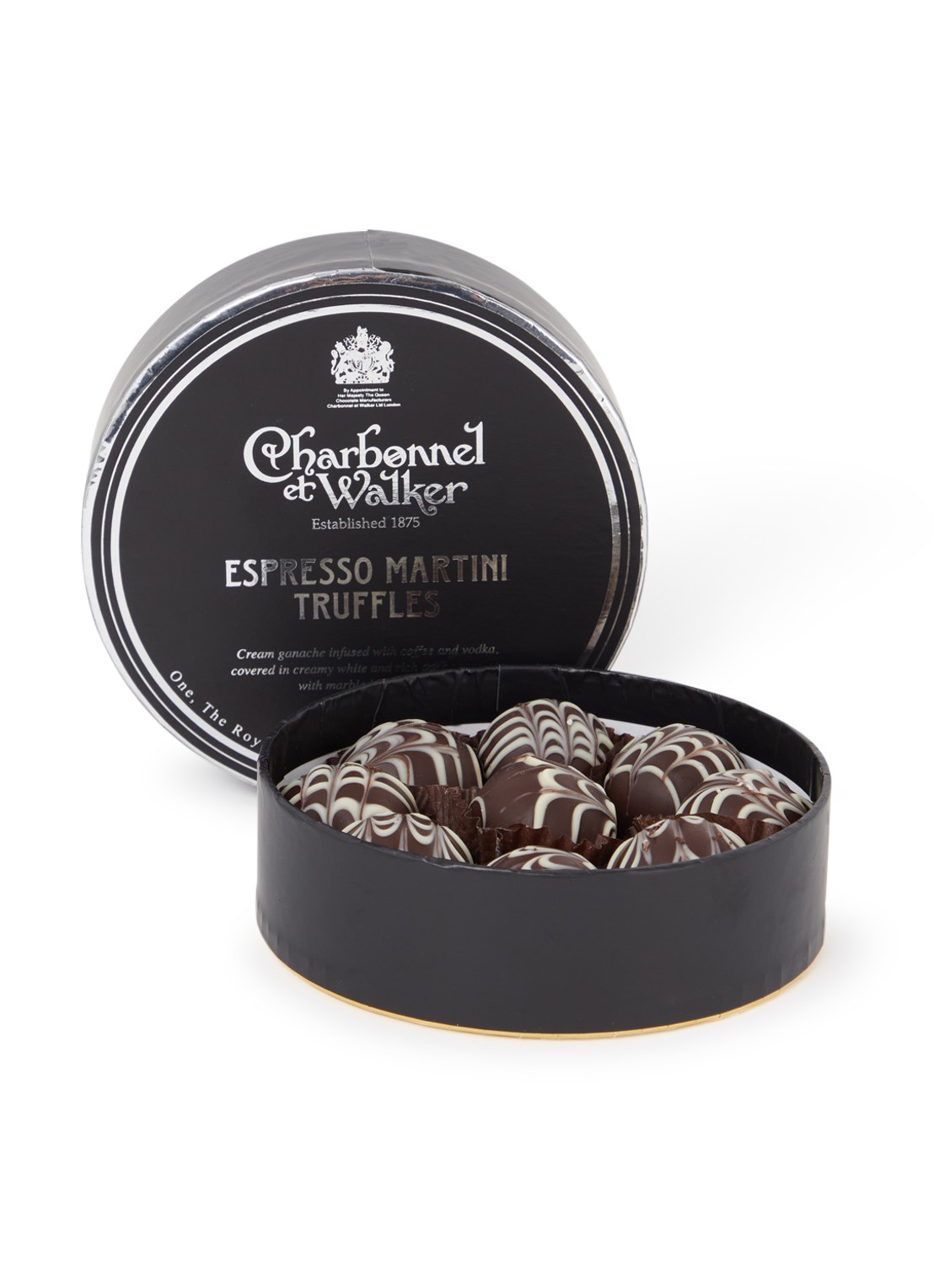 Charbonnel et Walker Espresso Martini chocolade truffels 8 stuks - voorkant zwart